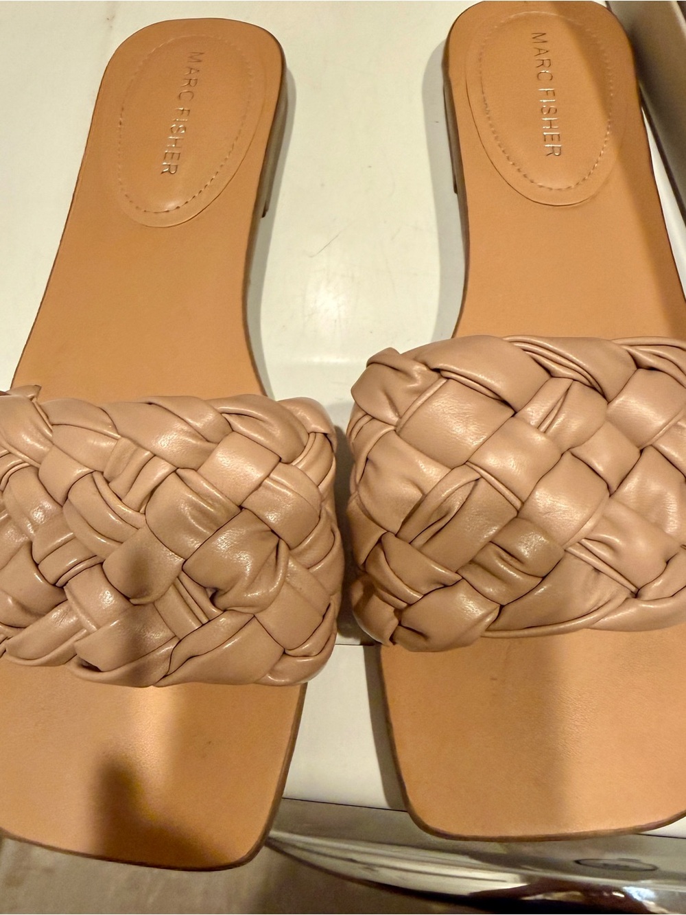 Marc Fisher Woven Slide Sandals in Nude